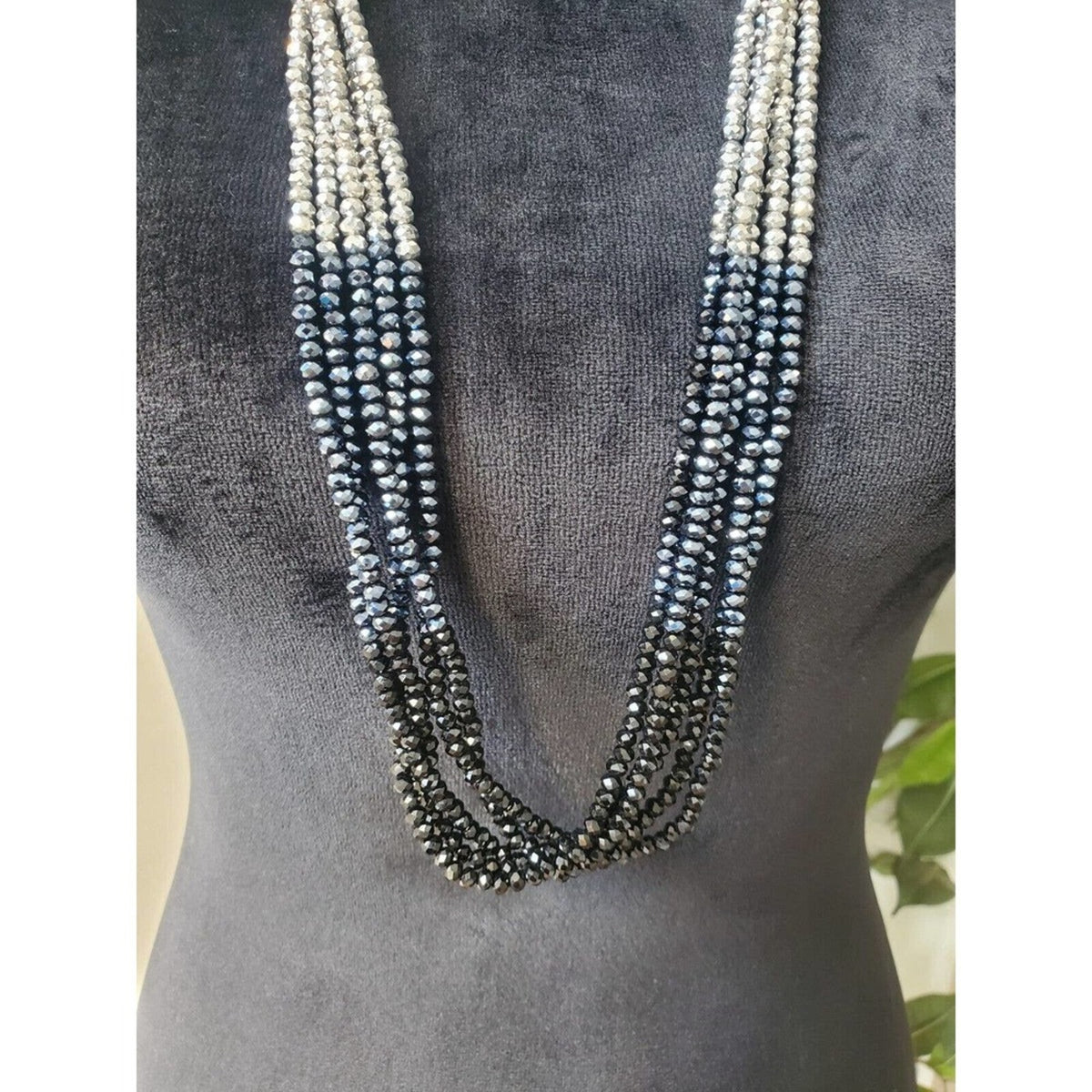 Women's Silver Multicolored Multilayer Crystal Beaded Fashion Jewelry Necklace