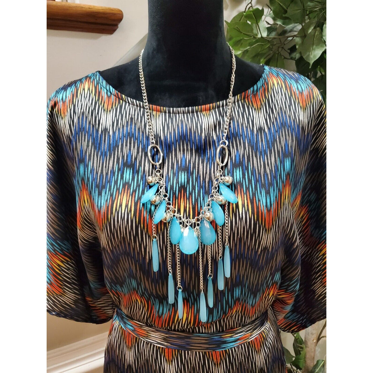 MSK Women Multicolor Polyester Round Neck Short Sleeve Knee Length Dress Size 8