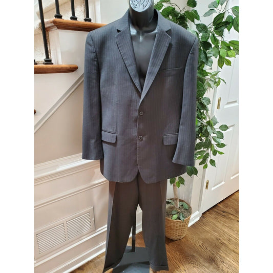 Izod Men's Gray Striped Polyester Single Breasted Blazer & Pant 2 Piece Suit 44R