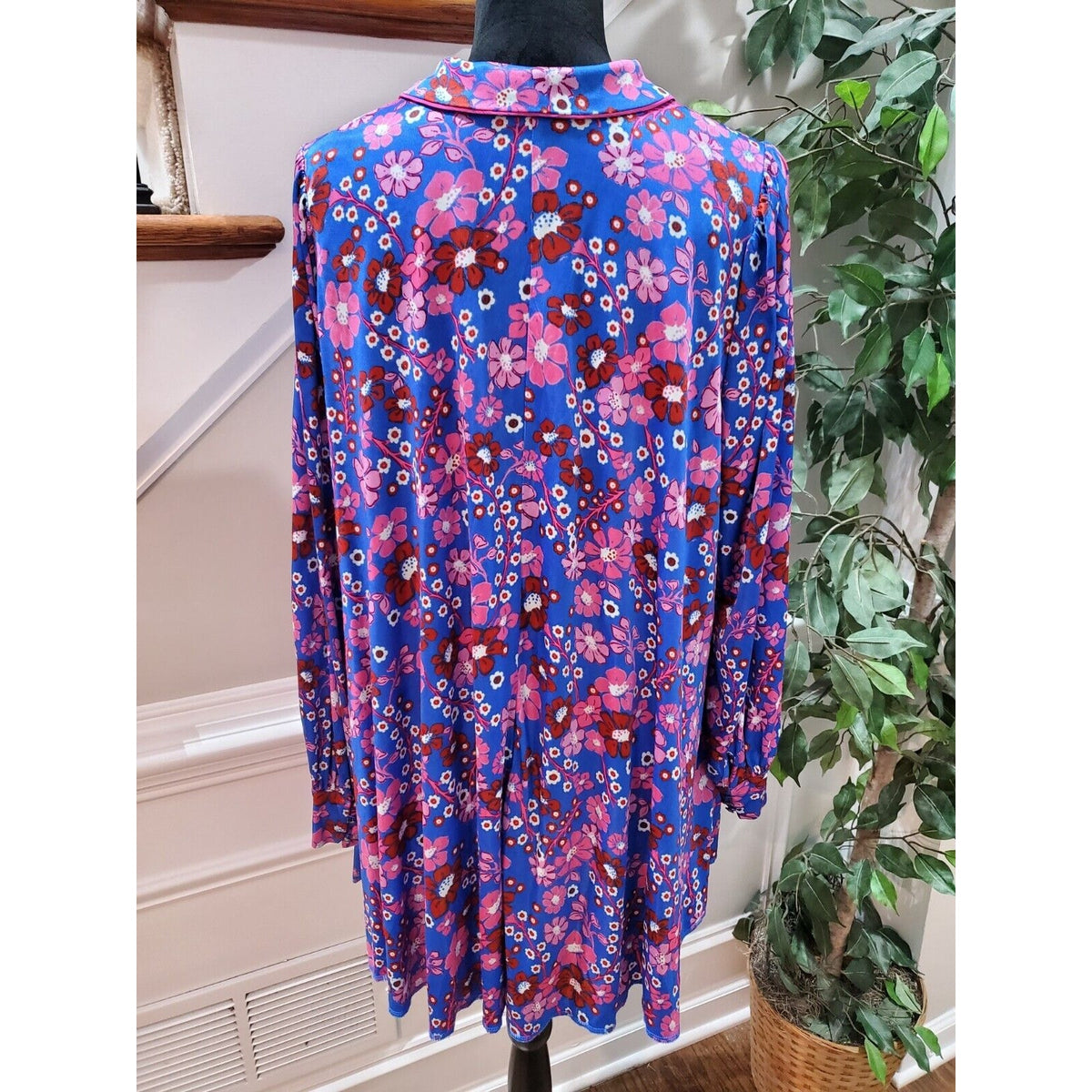 Free People Daisy Jane Mini Dress Botanical Combo Floral Tie Neck Size Small