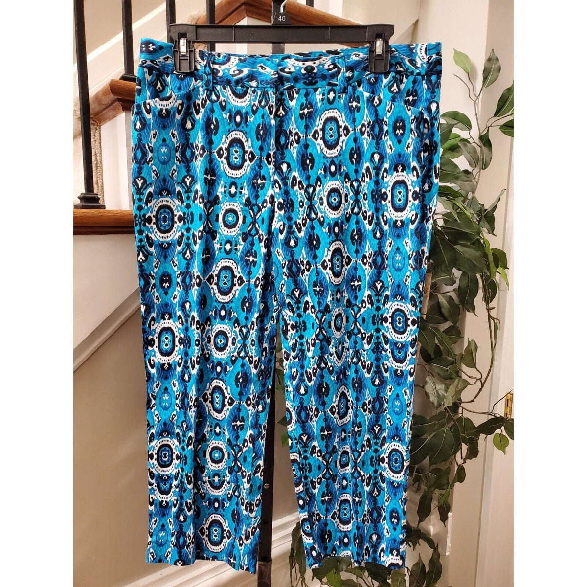 Jones New York Women Blue Cotton Stretch Casual Cropped Straight Leg Pant Size 8