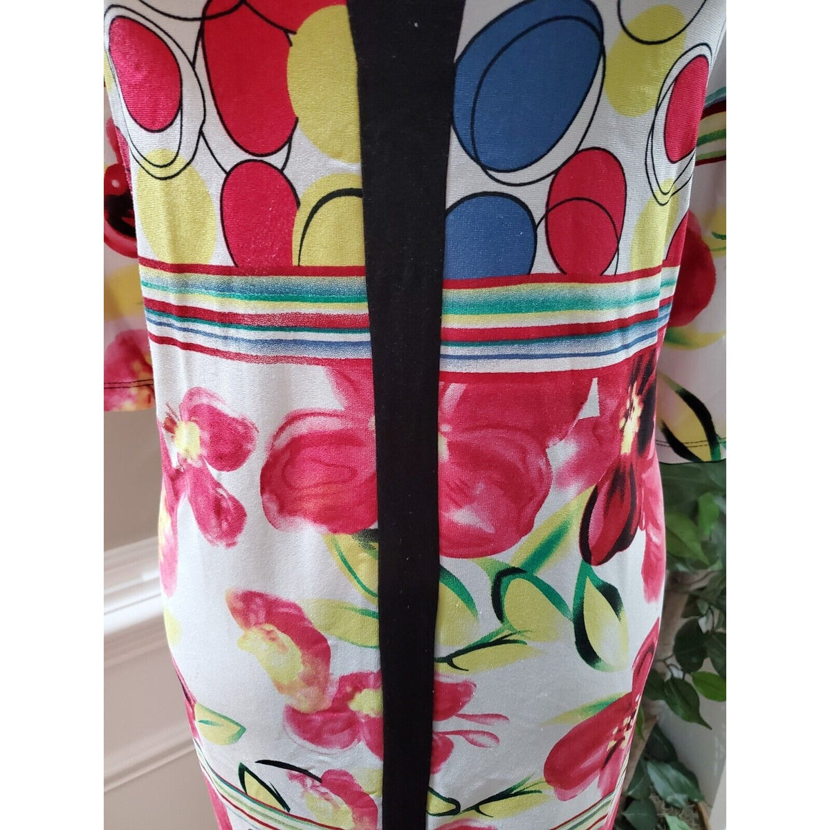 JSP Women Red & White Polyester Round Neck 3/4 Sleeve Knee Length Dress Size 2X