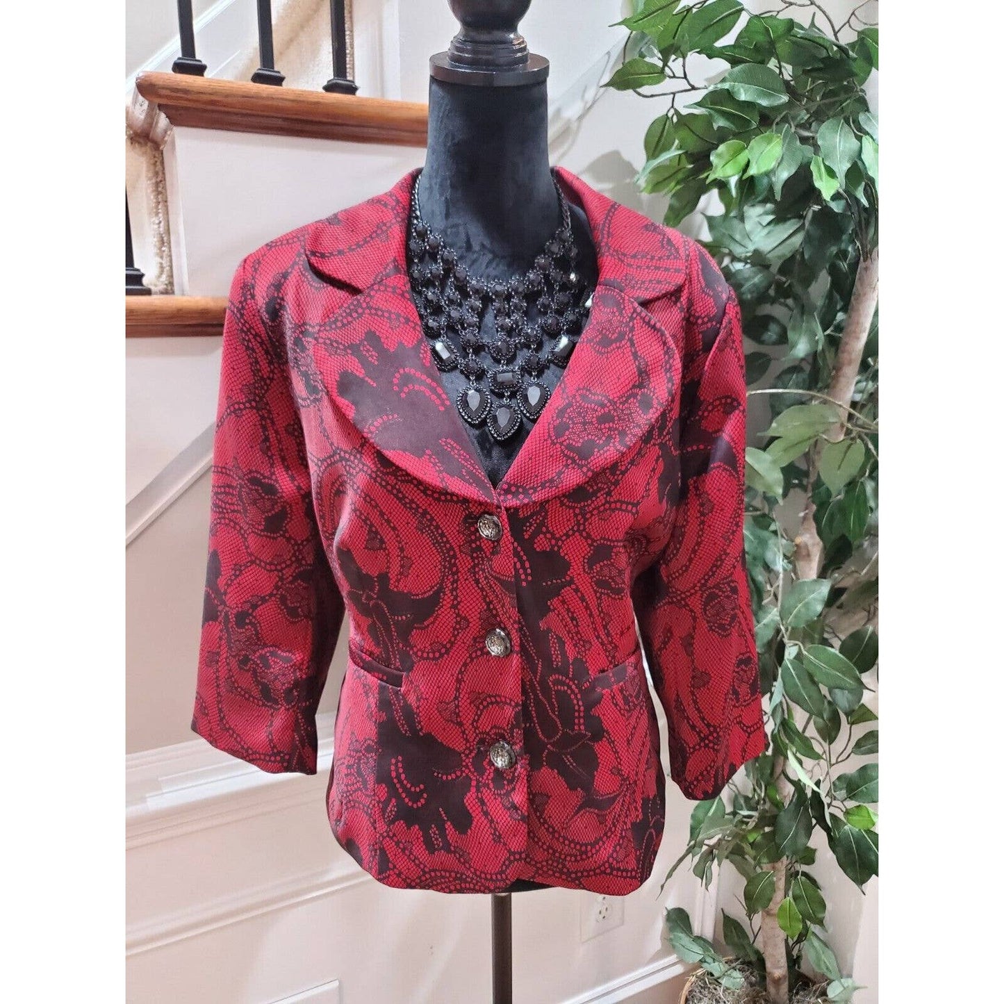 Midnight Valvet Women Red Polyester Long Sleeve Single Breasted Fitted Blazer 16