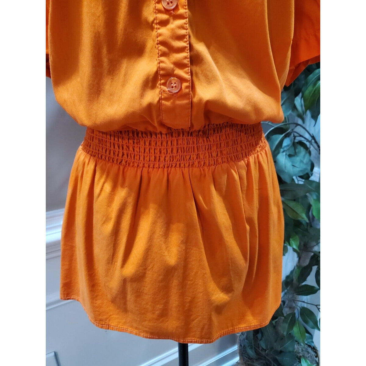 Ashley Stewart Women Orange Cotton V-Neck Short Sleeve Casual Top Blouse Size 14