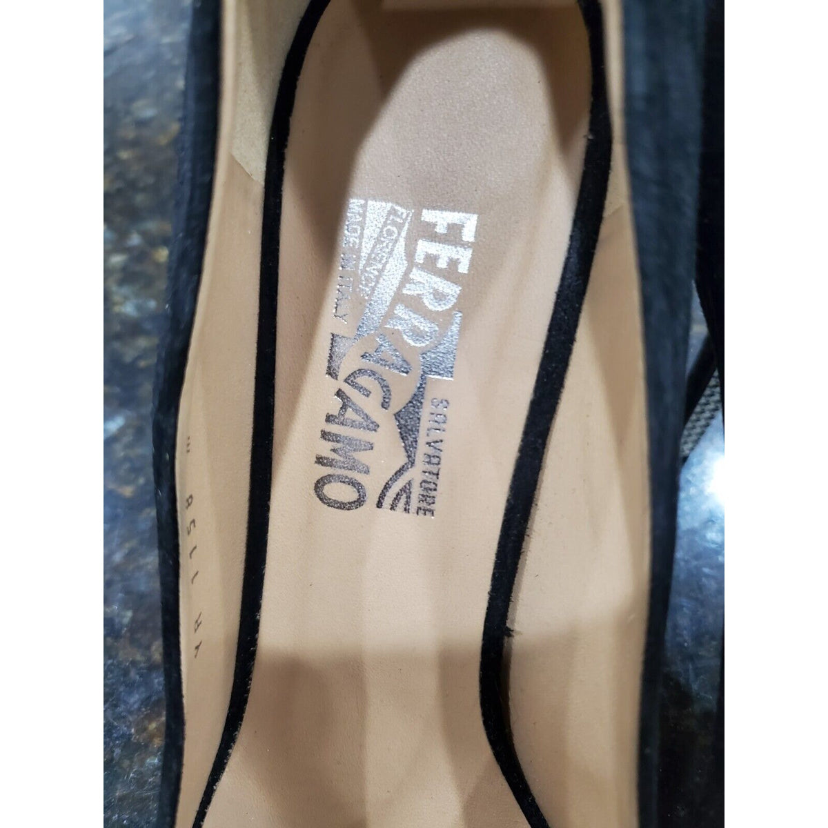 Salvatore Ferragamo Women's Black & Gold Toe More Suede Chain Cap-Toe Pumps 10