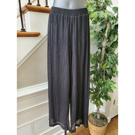 Added Dimensions Women's Black 100%Polyester High Rise Pull on Wide Leg Pants 0X