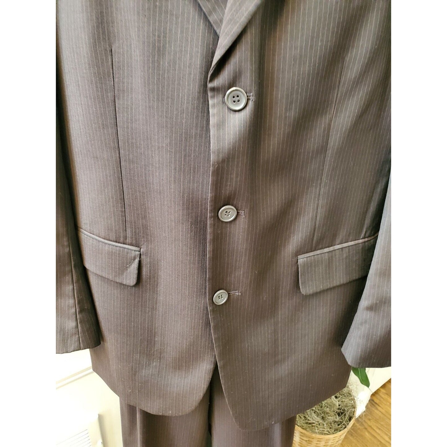 Lineage Men's Brown Lined Wool Single Breasted Blazer & Pant 2 Piece Suit 44X31