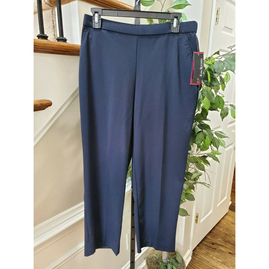 Kim Rogers Women's Solid Blue Polyester Mid Rise Comfort Waist Pants Size 10P