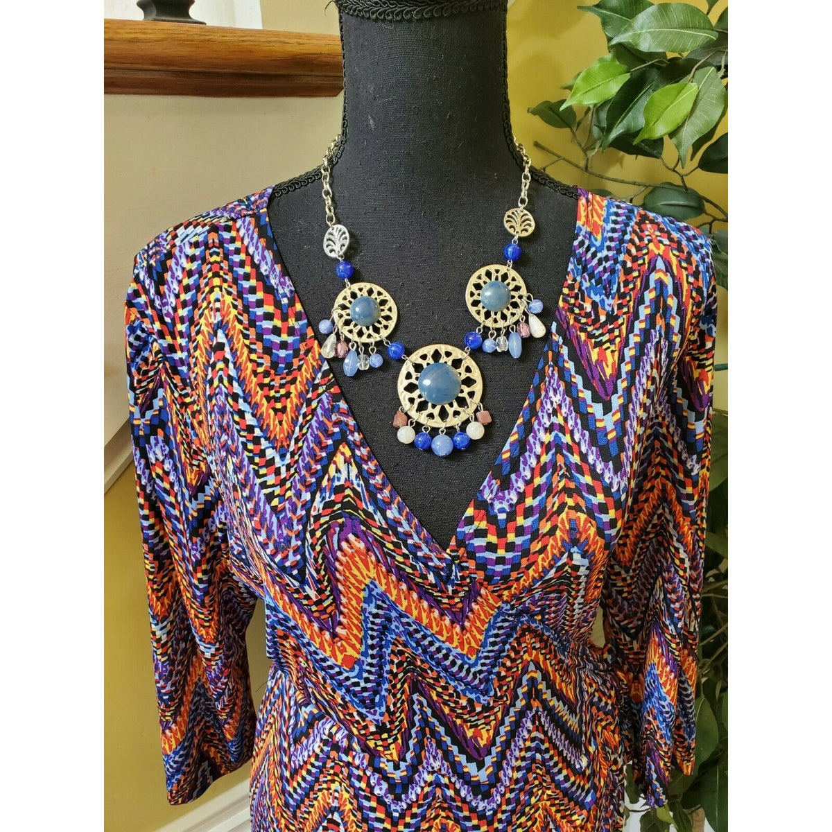 Emma & Michelle Colorful Chevron Full Wrap Dress Large