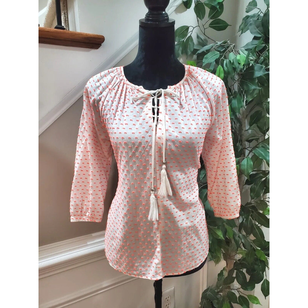 Victoria's Secret Women's White Cotton Round Neck Long Sleeve Top Blouse Size XS