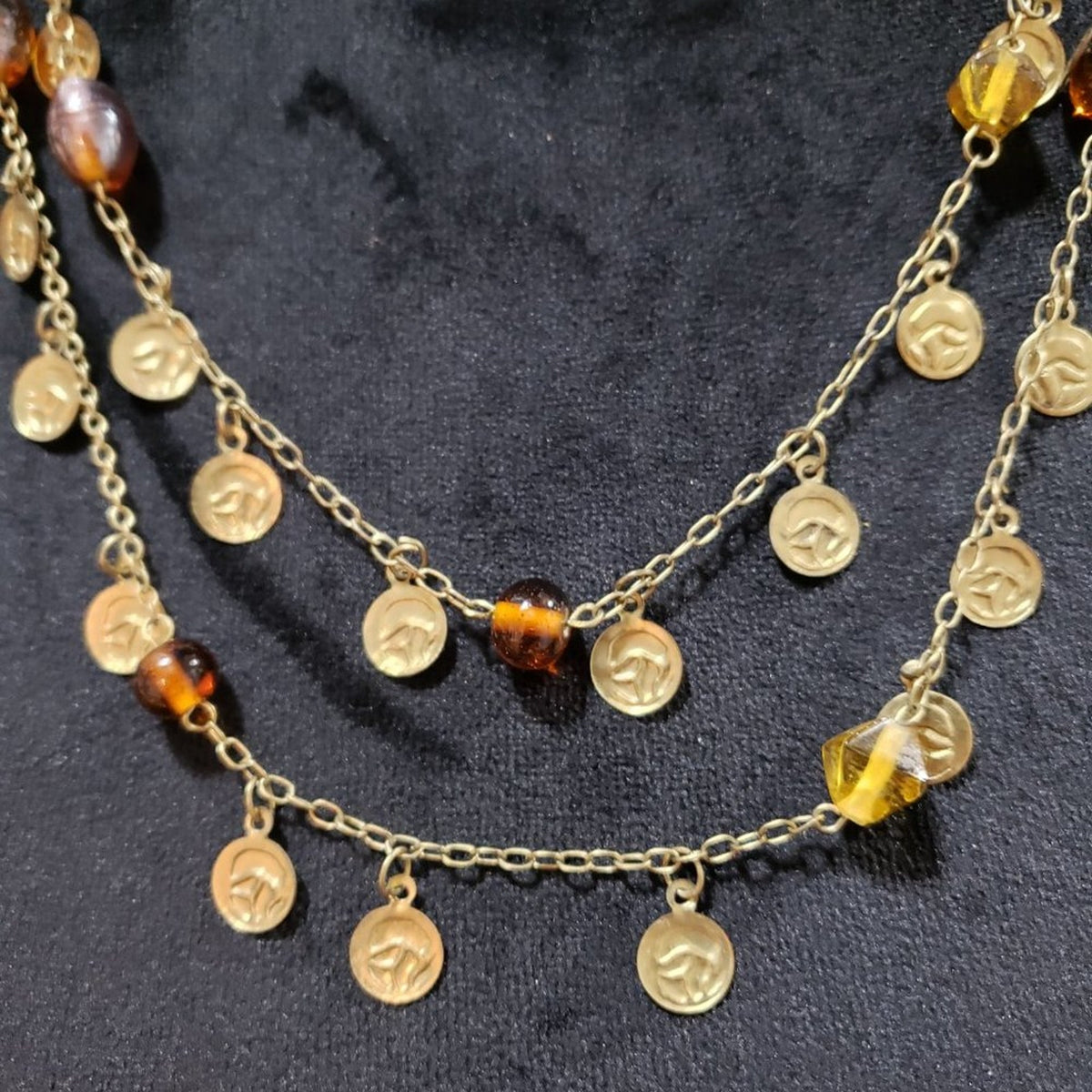 Womens Fashions Gold Tone Chain Multicolor Round Stones Collar Pendant Necklace