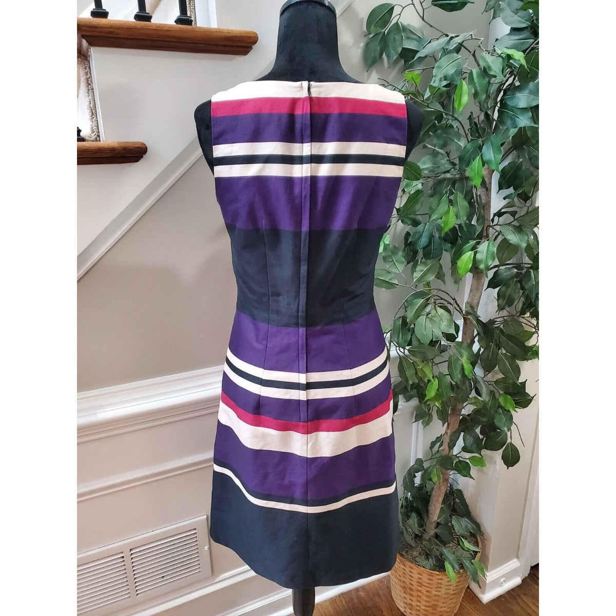 H&M Women's Multicolor Cotton Scoop Neck Sleeveless Casual Knee Length Dress 8
