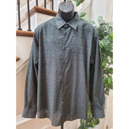 Perry Ellis Men's Gray Cotton Collared Long Sleeve Casual Button Down Shirt XL