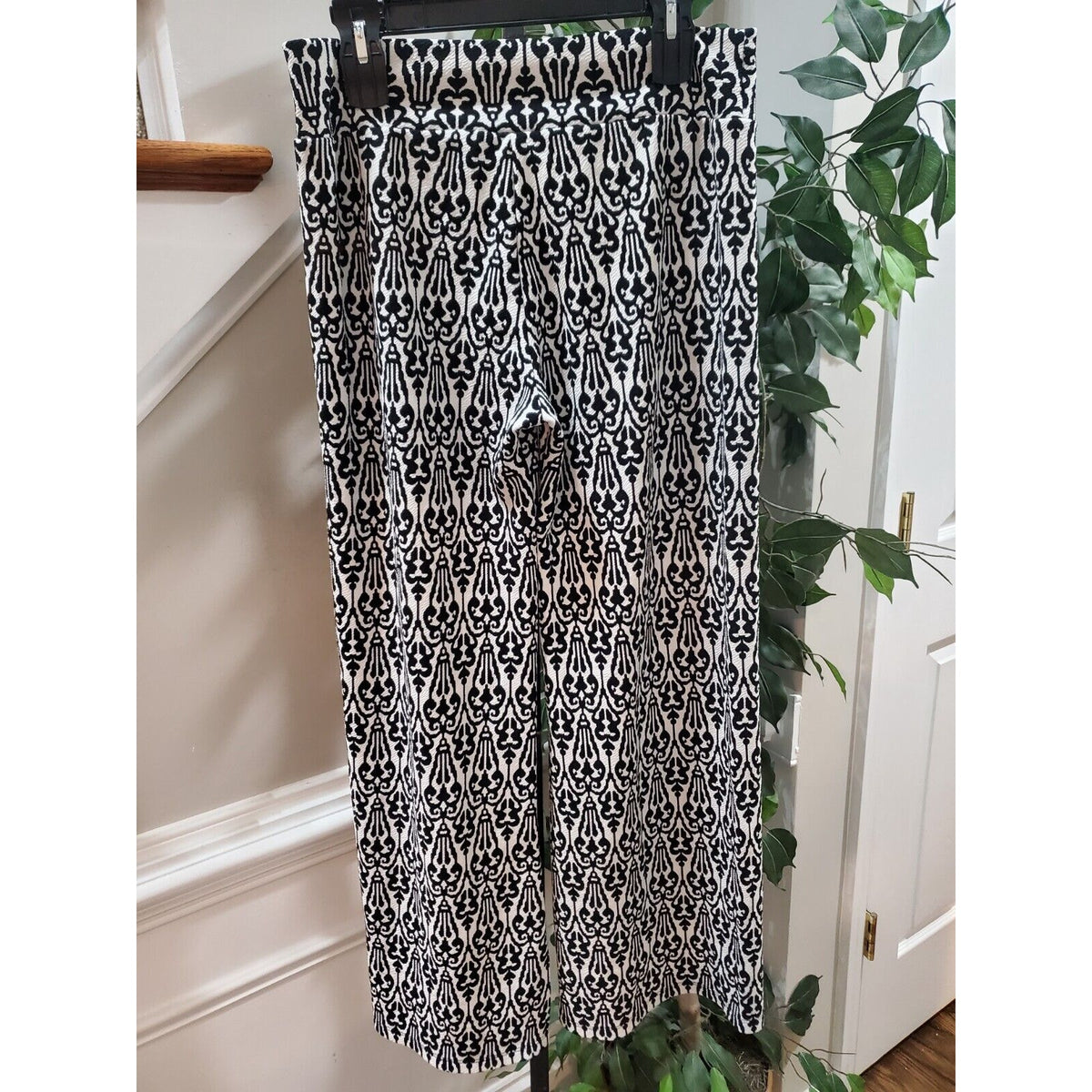 Christian Caliendo Womens Black & White Polyester High Rise Wide Leg Pant Size L