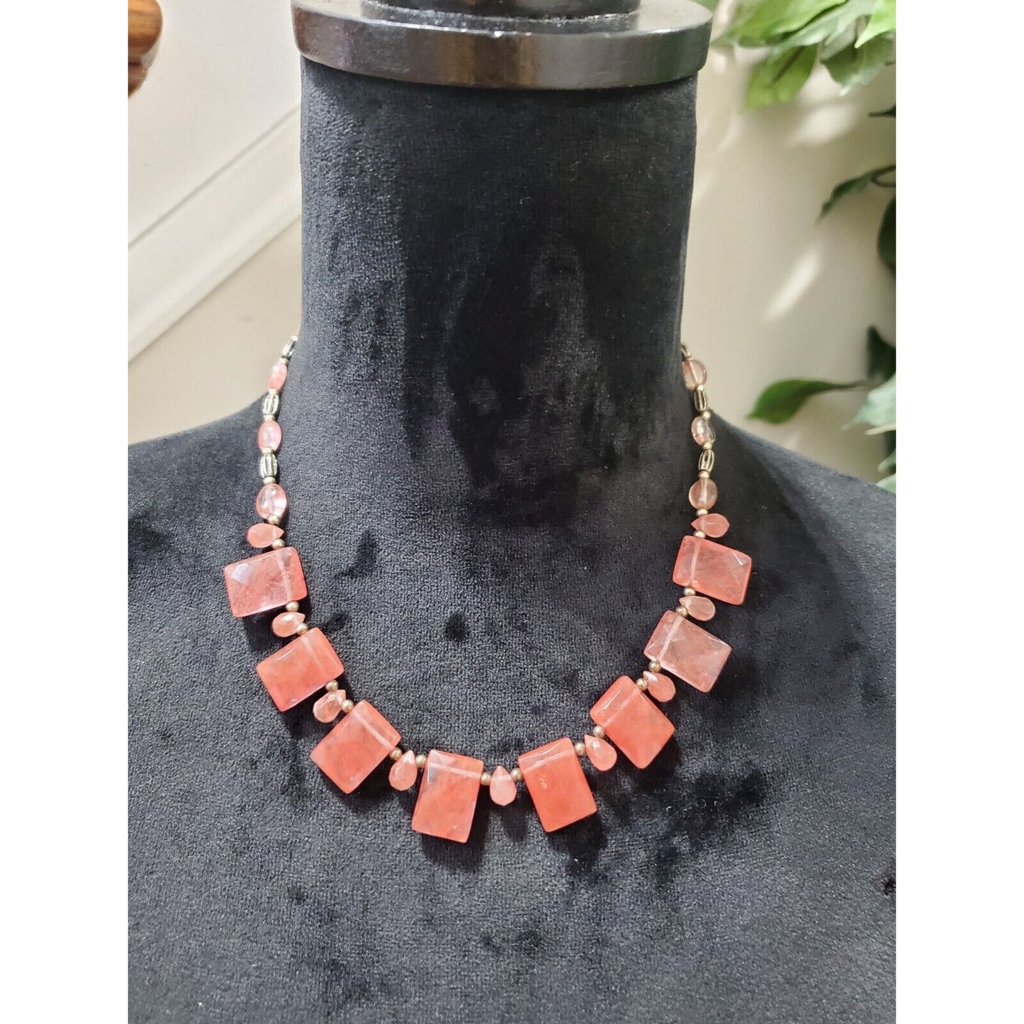 Women's Pink Quartz Rectangle Stylish Necklace