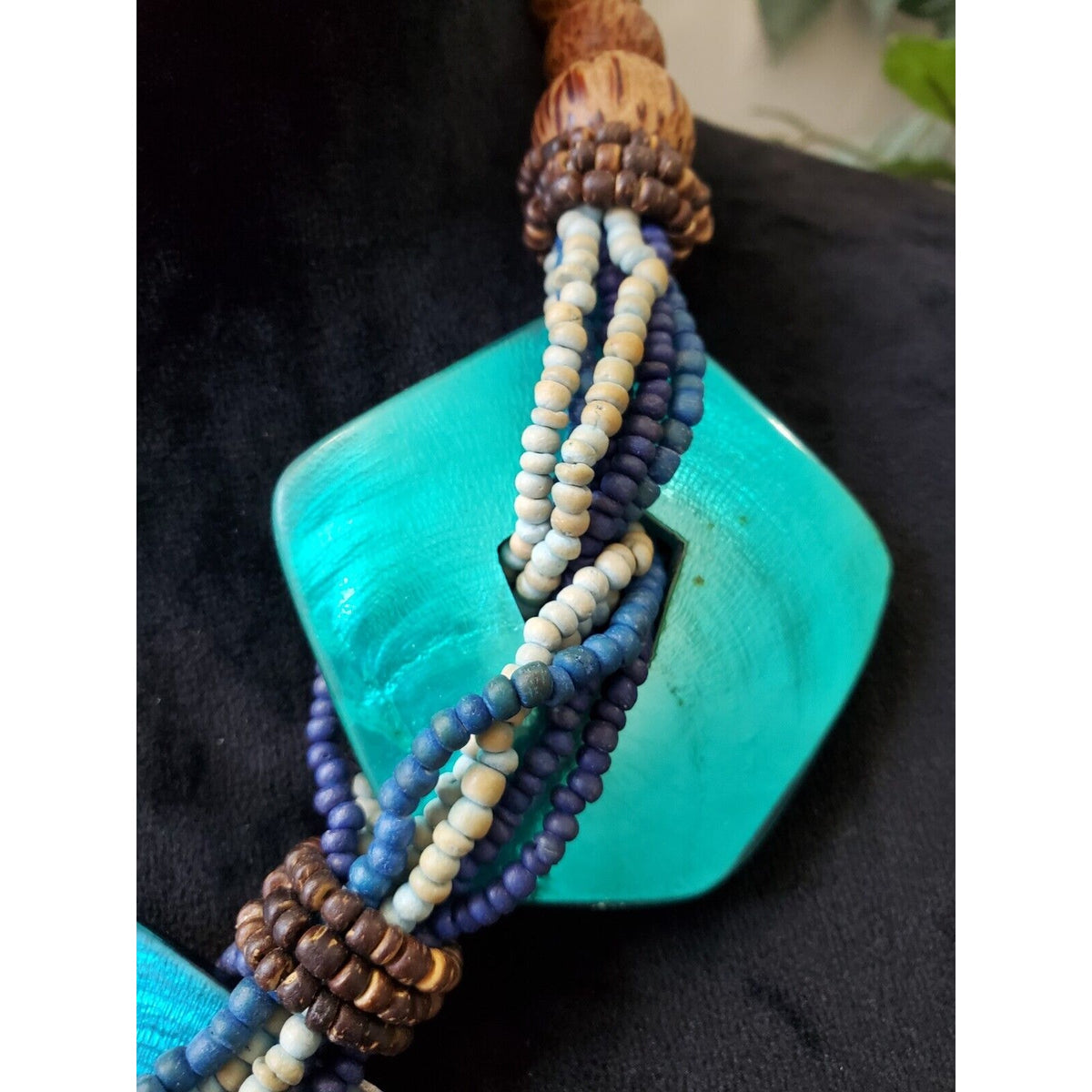 Wood and Seed Beads with Resin Necklace by Kathy Gelfand