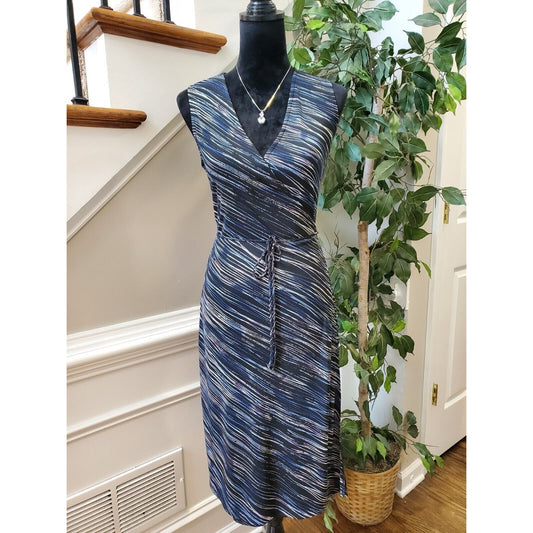 The Limited Black Blue Striped Sleeveless V Neck Knee Length Dress Size Small