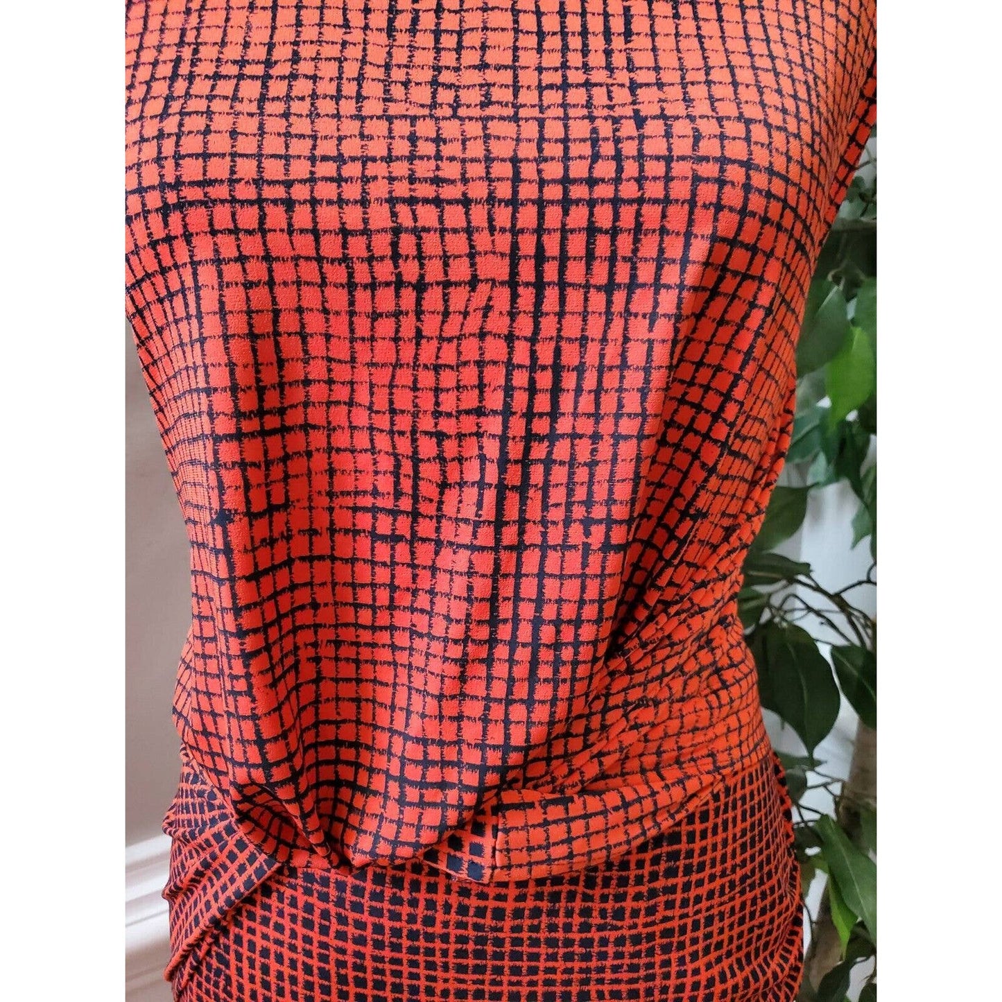 H By Halston Women's Orange Polyester Round Neck Sleeveless Knee Length Dress S