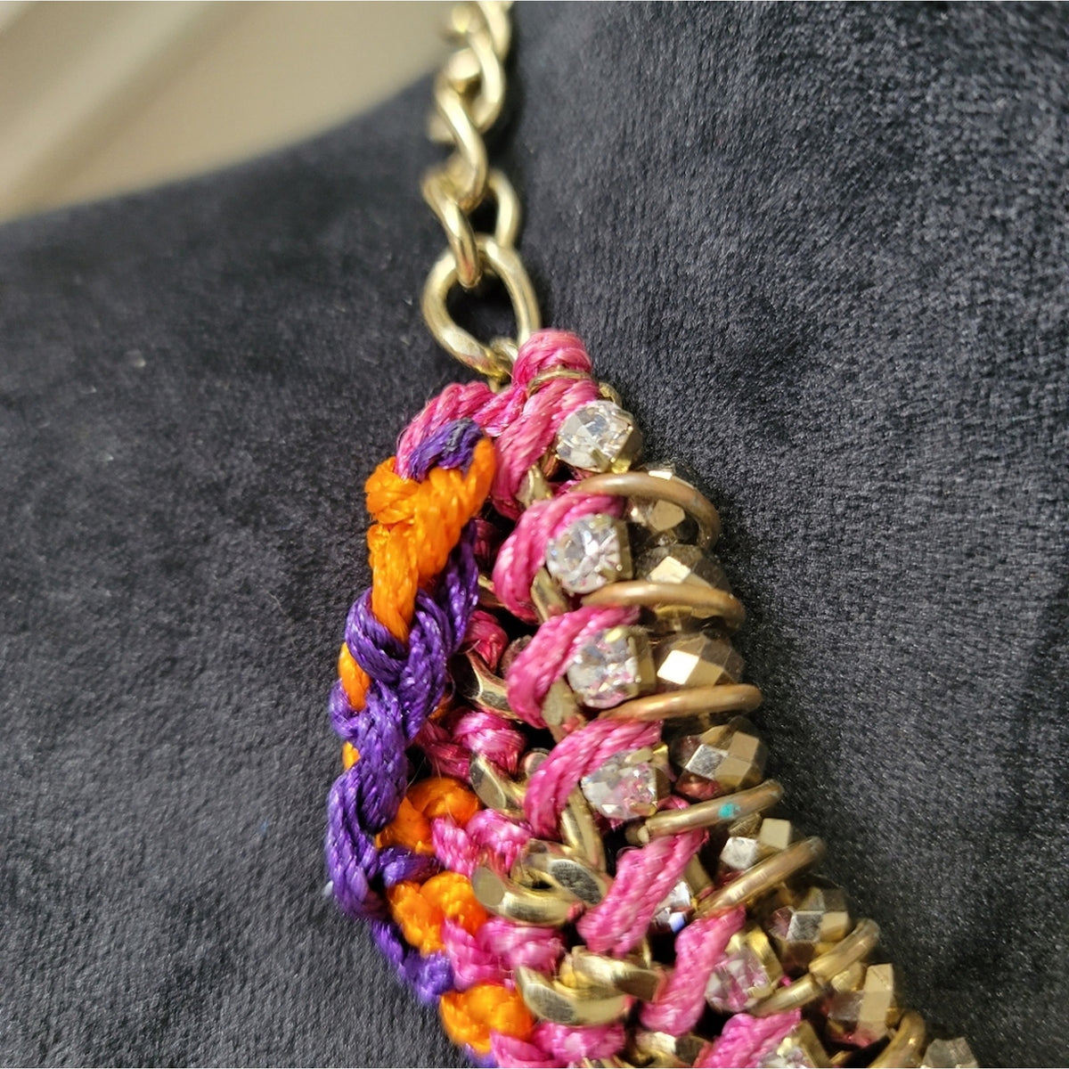 Crocheted Pink and Gold Necklace