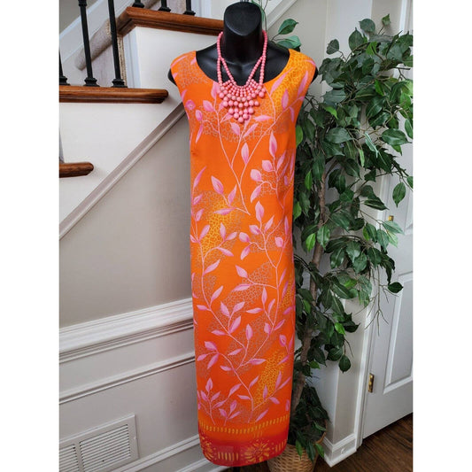 Russell Kemp Women Orange 100%Polyester Round Neck Sleeveless Long Maxi Dress 18