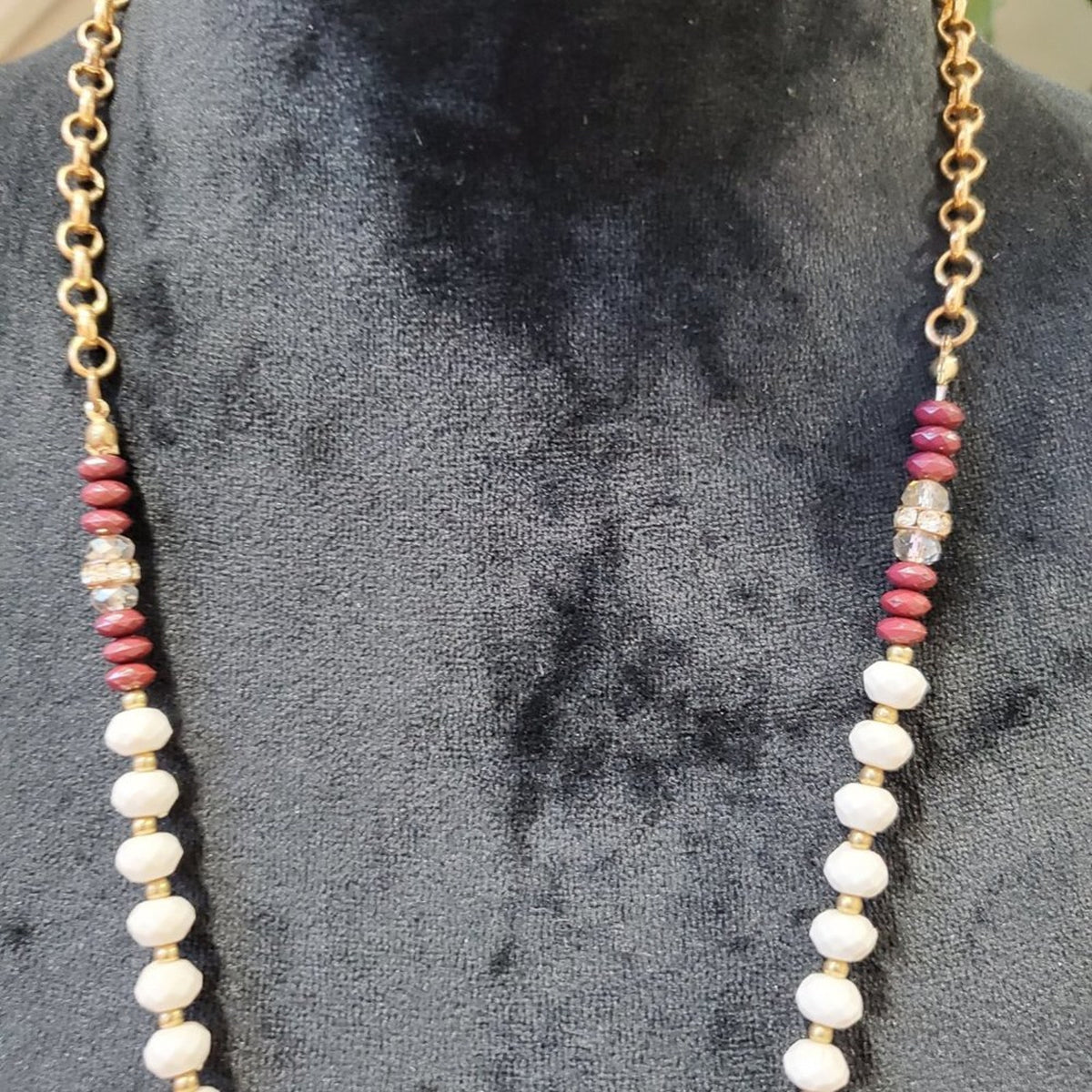Women's Red & White Long Tassel with Lobster Clasp Pendant Necklace