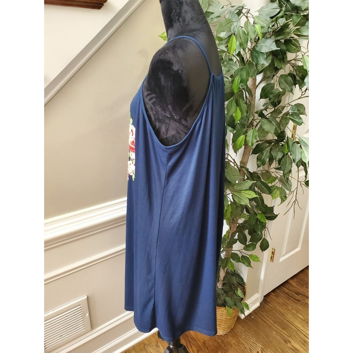 Shein Curve Women Blue Floral Square Neck Sleeveless Knee Length Dress Size 2XL