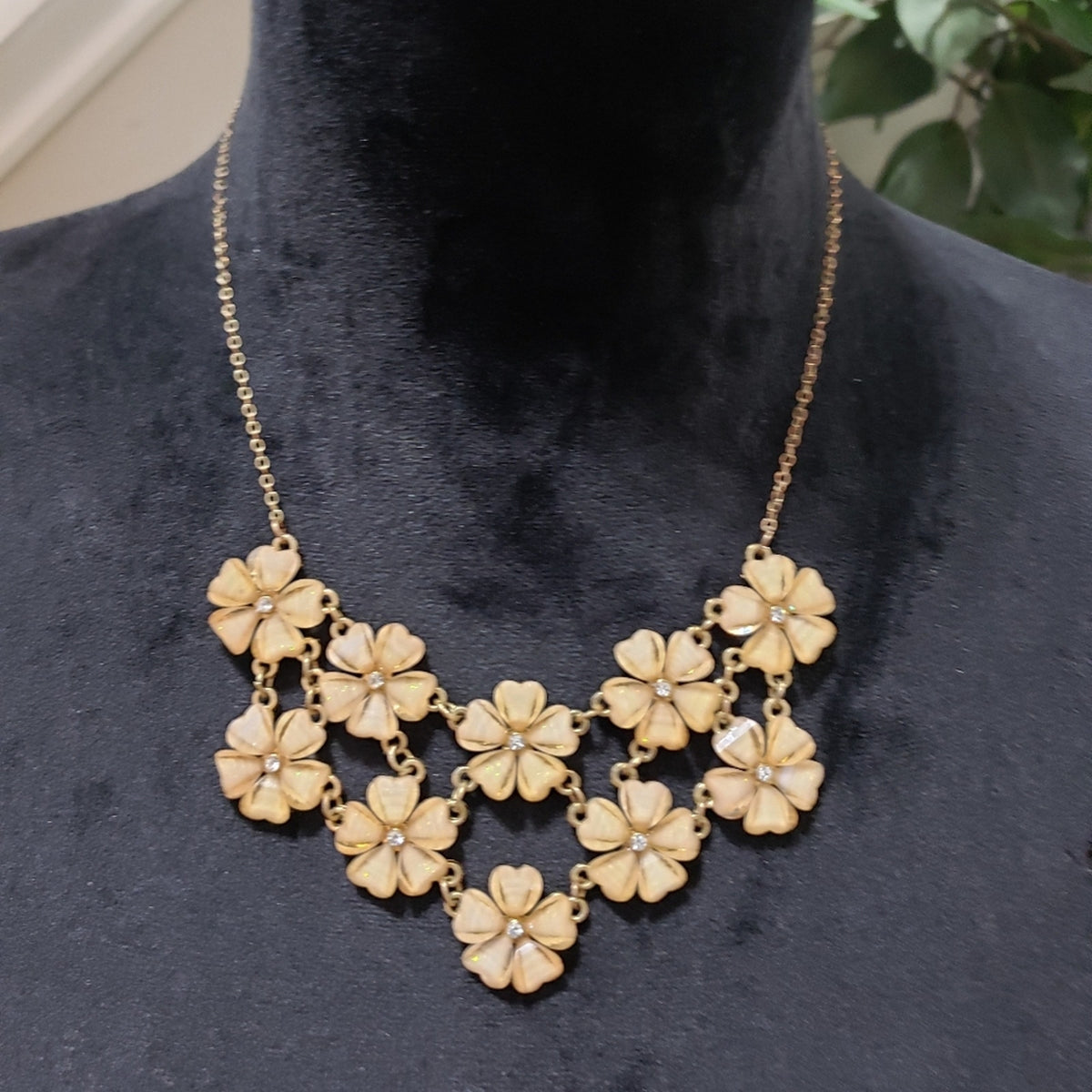 Beige Floral Statement Necklace