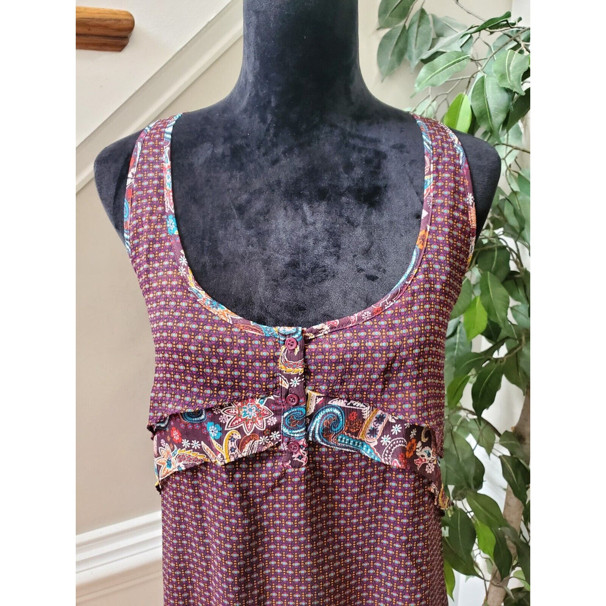 Mossimo Supply Co Sheer Purple Teal Scoop Neck Sleeveless Tunic Top Blouse XL.
