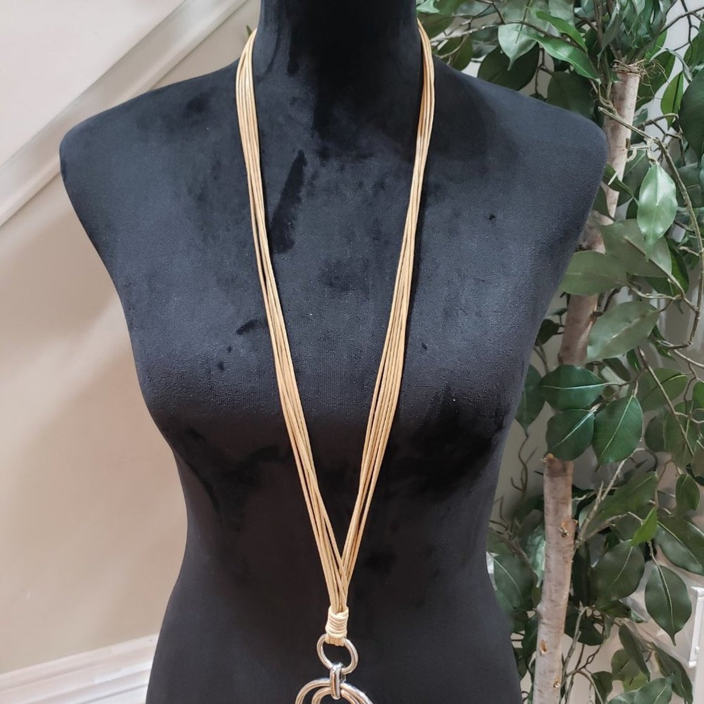 Womens Fashion Gold Tone Corded Pendant Teardrop Necklace with Lobster Clasp