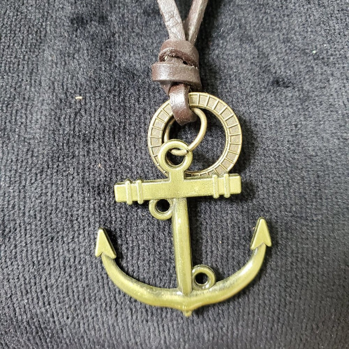 Womens Brown Leather Slogan Detail Geometric & Anchor Charm Necklace
