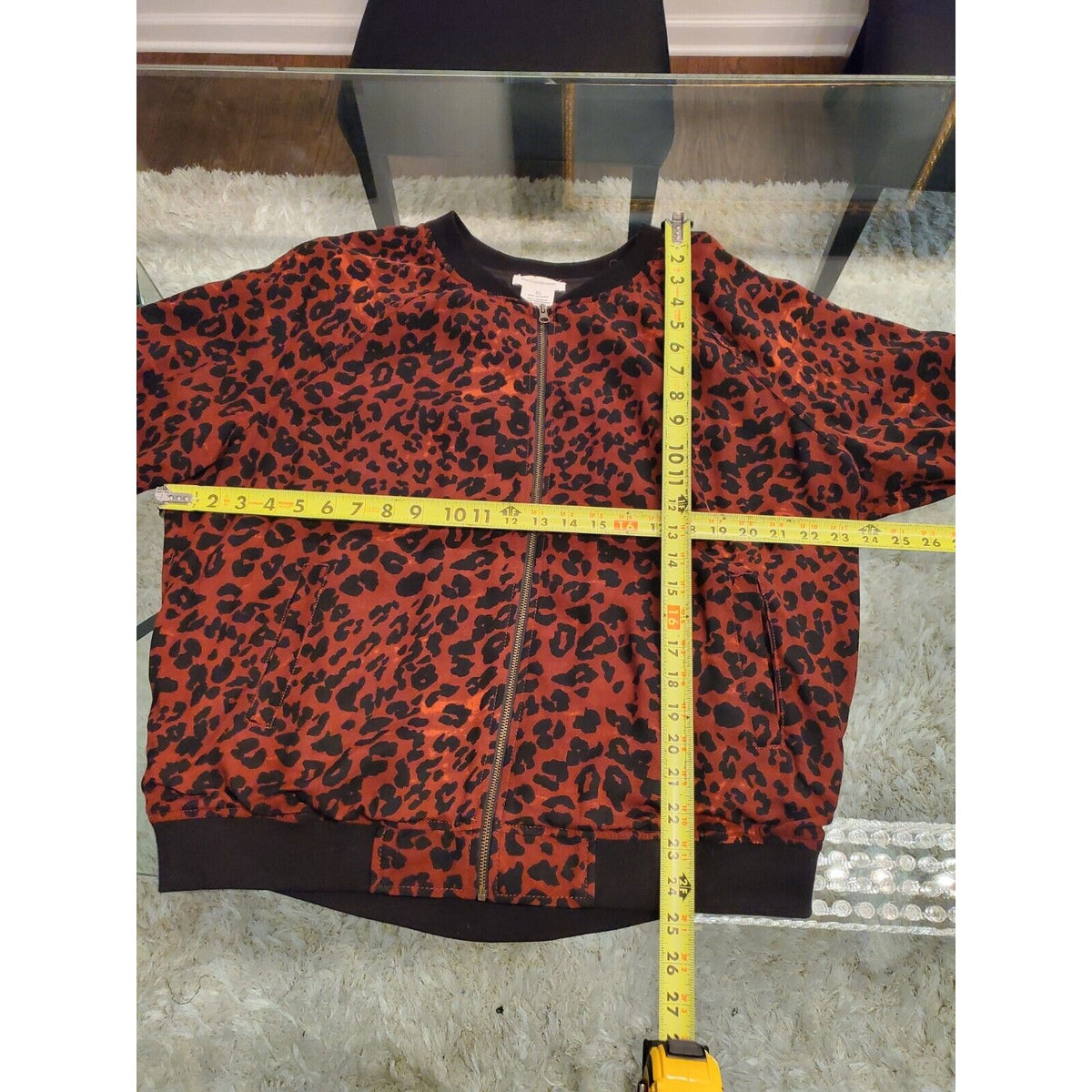 Beachlunchlounge Womens Red & Black Leopard Print Full Zip Front Jacket Size XL