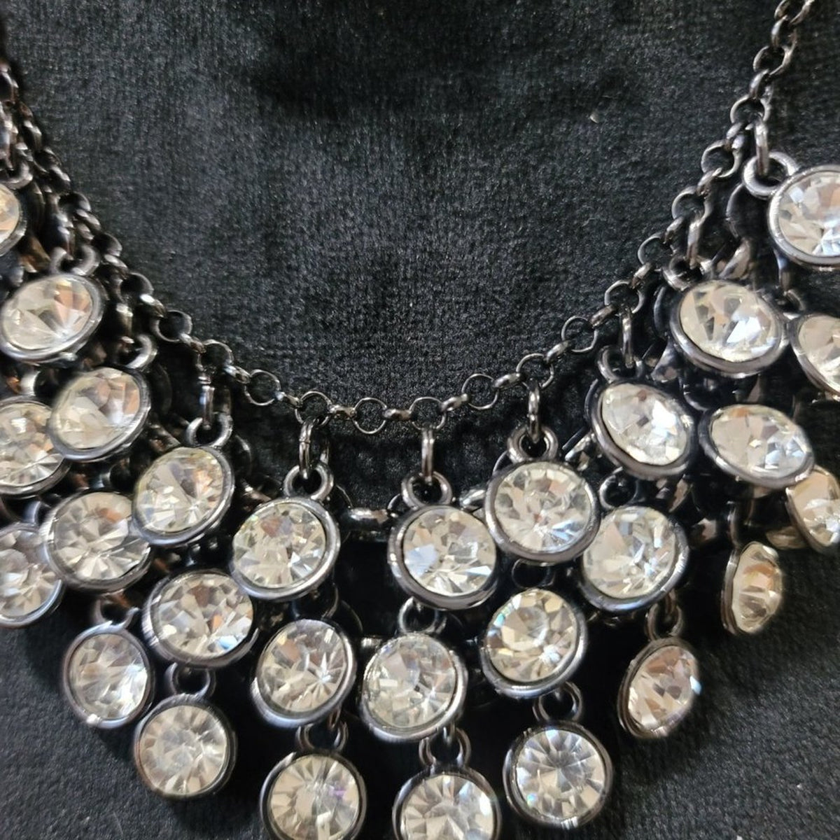 Women's Silver Tone Crystal Rhinestone Statement Stylish Multistrand Necklace