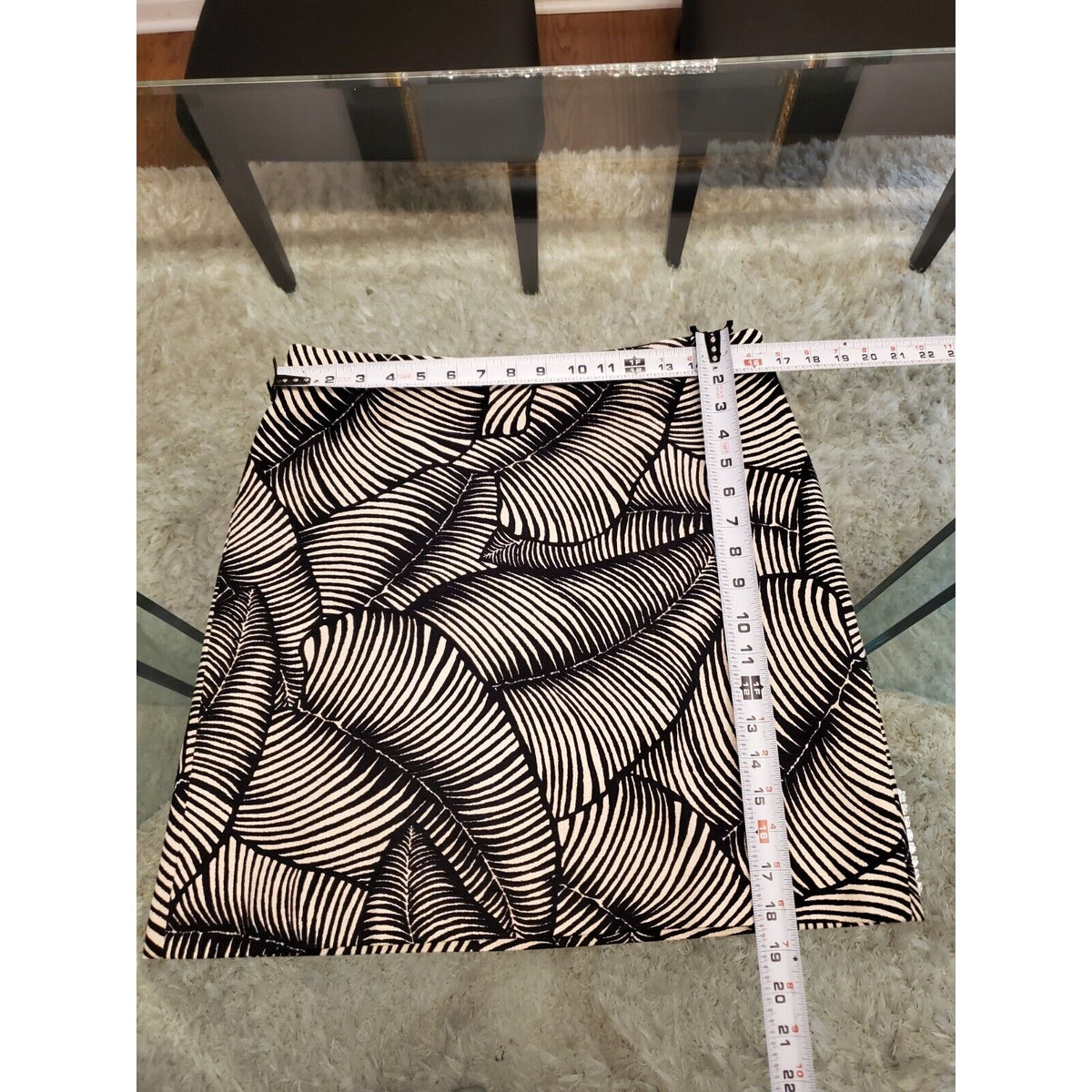 Ann Taylor Women Black & Beige Palm Print Cotton Casual Mini Pencil Skirt Size 8