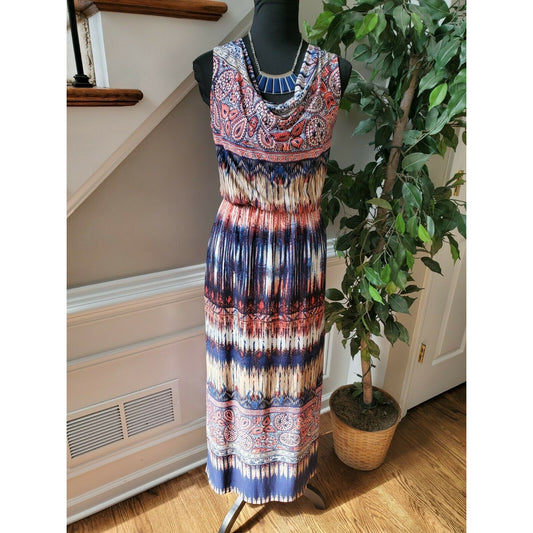 Donna Ricco Women's Multicolor Polyester Sleeveless Cowl Neck Maxi Dress