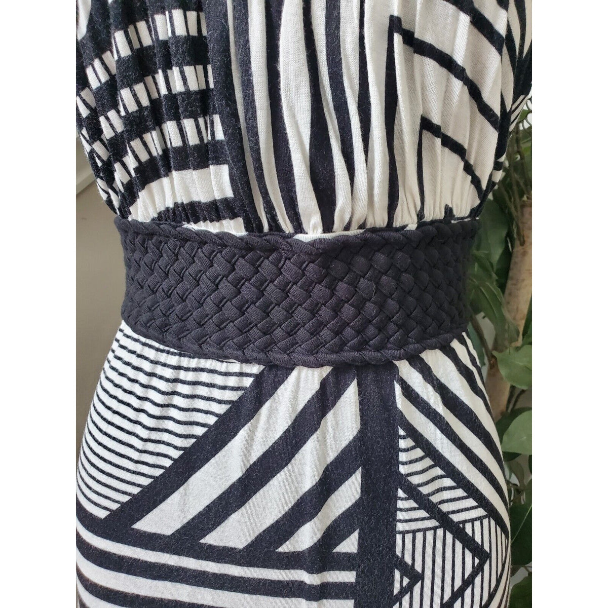 Banana Republic Women's Black & White Scoop Neck Sleeveless Long Maxi Dress S