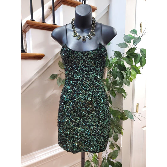 Lucy In The Sky Women's Green Scoop Neck Sleeveless Knee Length Dress Size Large