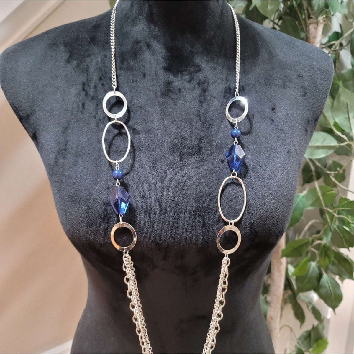 Teal and Silver Long Necklace