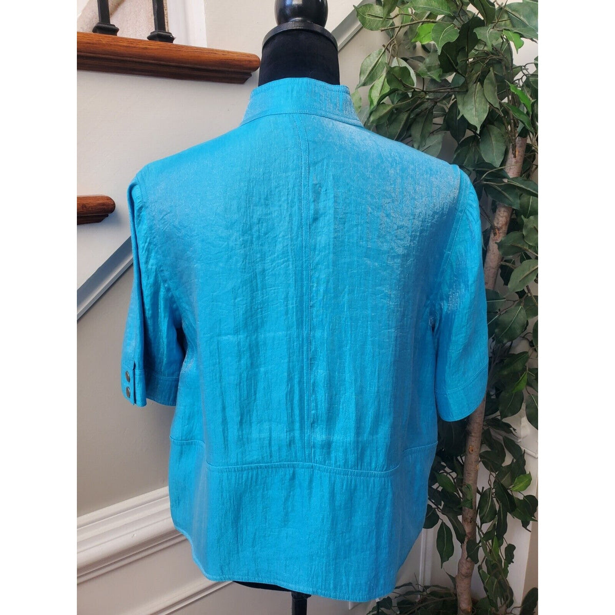 Ruby Rd. Women's Blue Solid Rayon 3/4 Sleeve Full Zipper Blazer Jacket Size 10