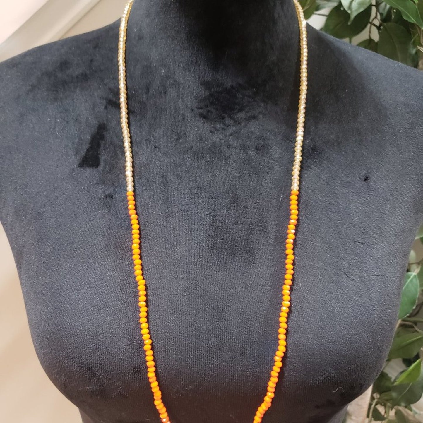 Women's Barb Orange Neon Crystal Beaded Hand knotted Lobster Clasp Necklace