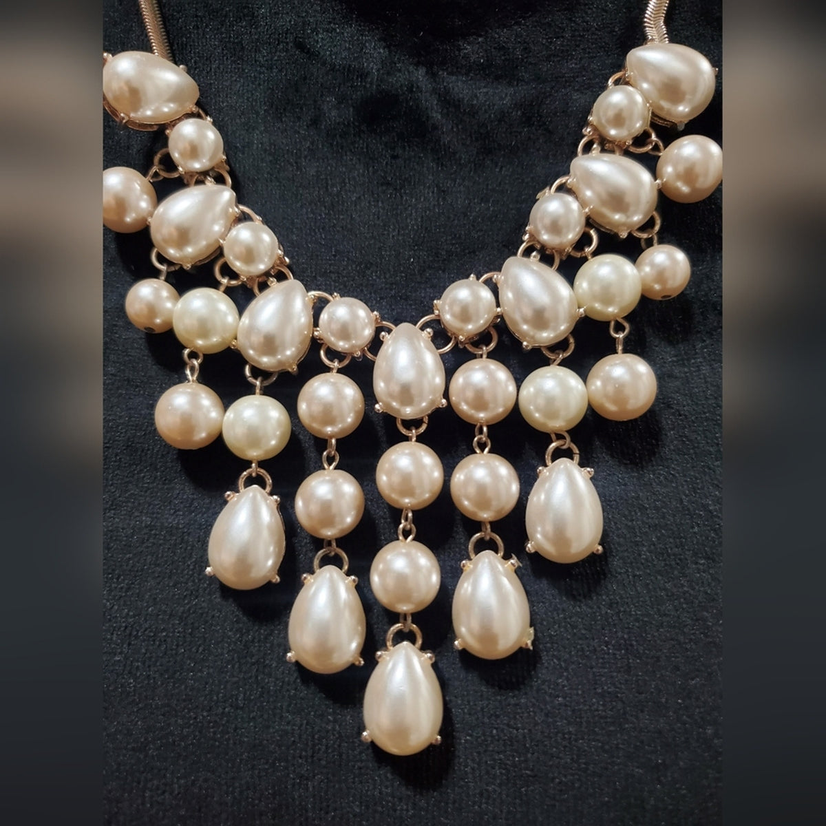 Vintage Gold Tone and White Stone Statement Necklace