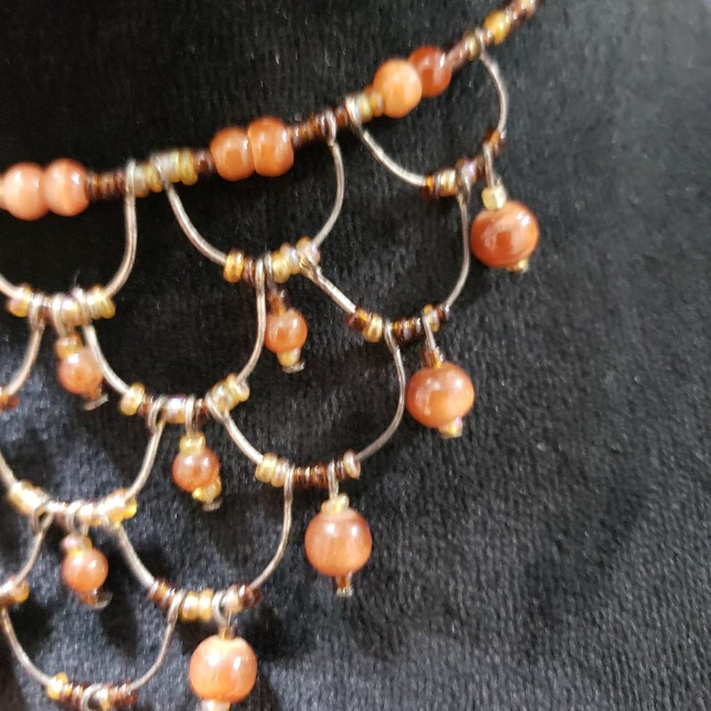 Womens Fashions Orange & Gold Glass Round Beaded Bib Necklace Jewellery