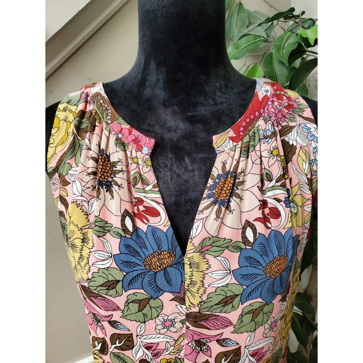 Loft Women's Floral Polyester V-Neck Sleeveless Casual Knee Length Dress Size L