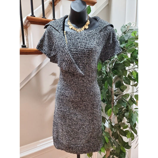 Wishes Women's Gray Acrylic Cowl Neck Short Sleeve Knee Length Dress Size Small