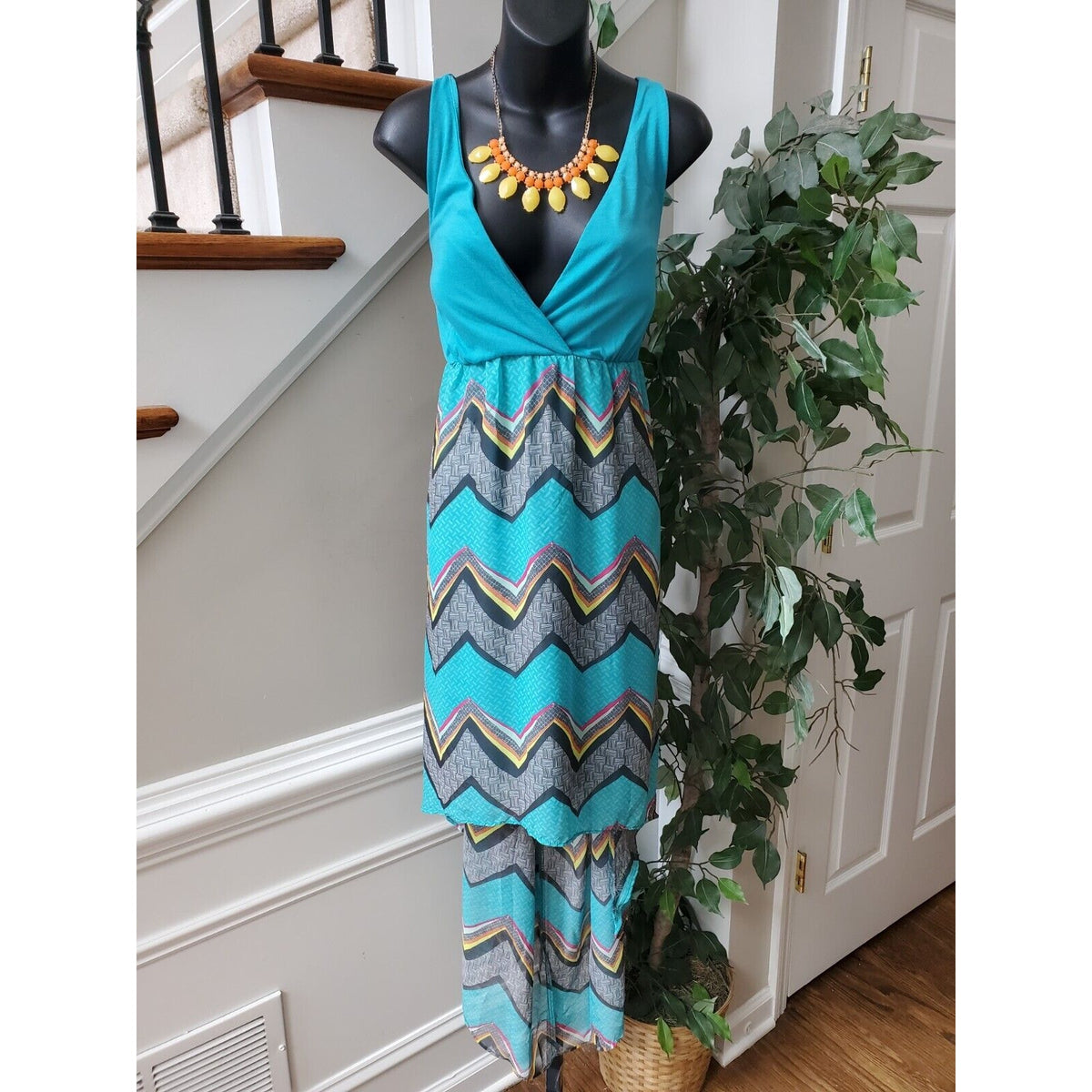 No Boundaries Women's Blue Polyester V-Neck Sleeveless Long Maxi Dress Size XXL