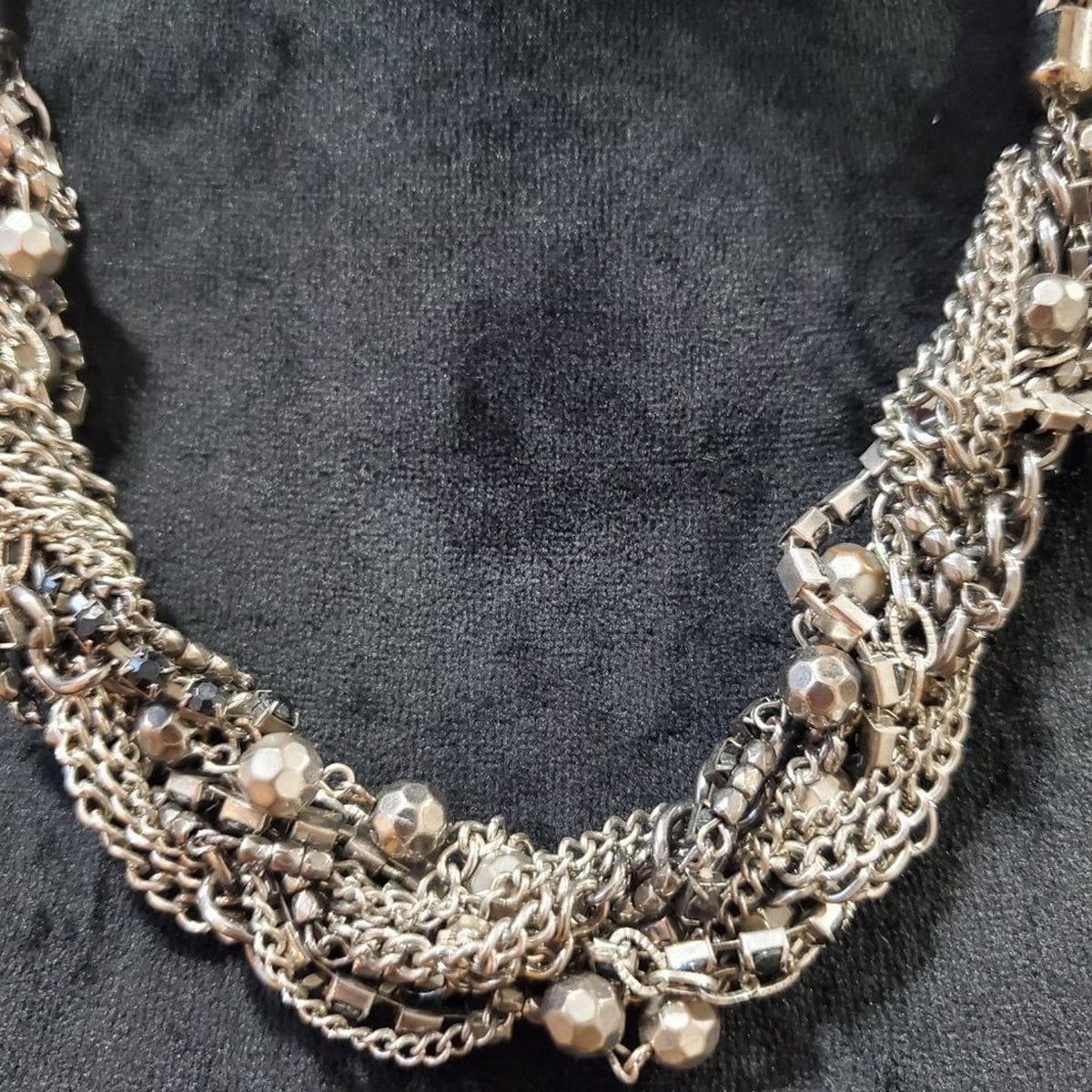 Womens Chunky Braided Mixed Silver Chains Necklace
