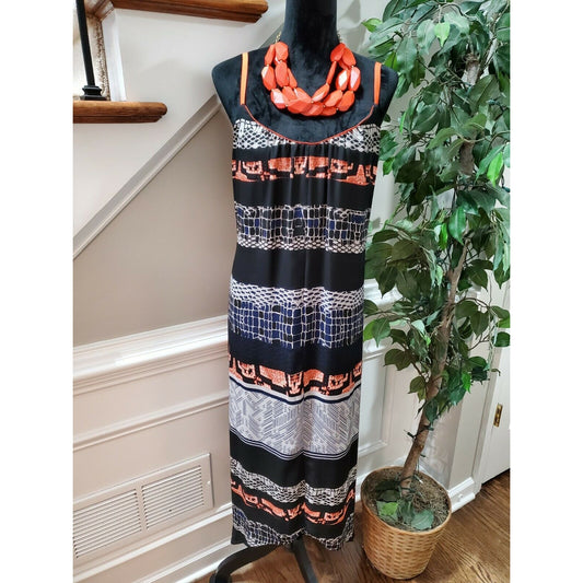 Ny Collections Women's Multicolor Polyester Scoop Neck Strappy Long Maxi Dress L
