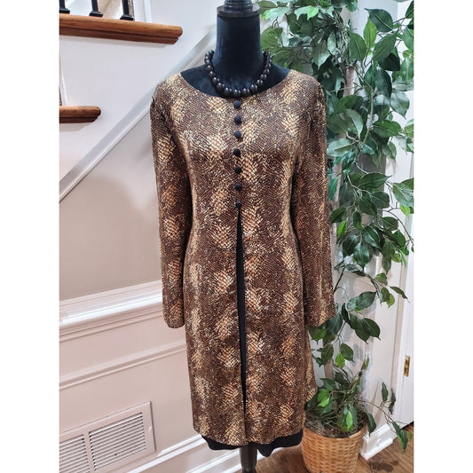 Vintage Gemini ii Brown Polyester Round Neck Long Sleeve Knee Length Dress 3X