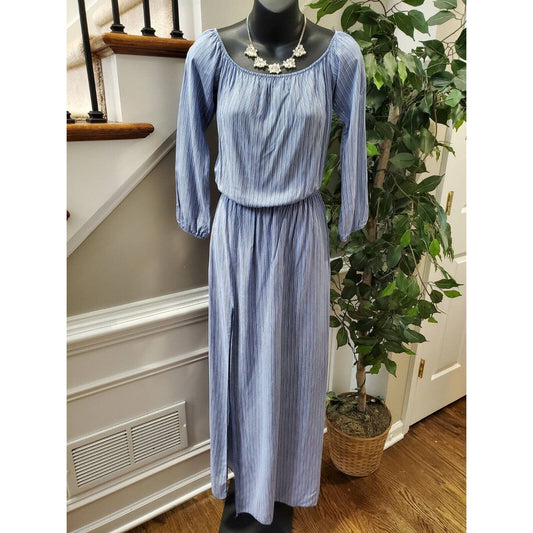 Boutique Lula & Lala Women's Blue Rayon Long Sleeve Scoop Neck Maxi Dress Size M