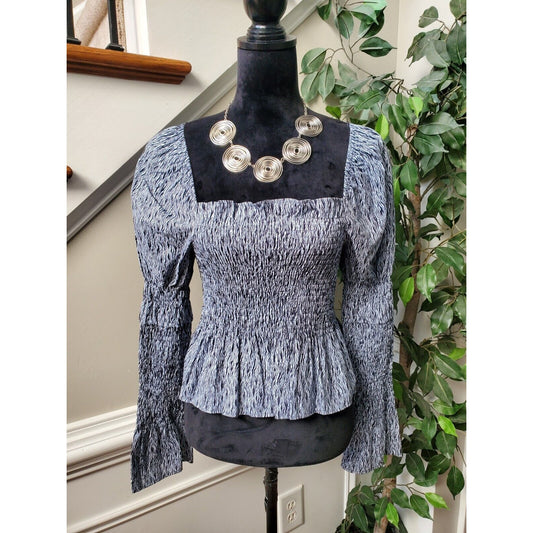 Top Shop Women Gray 100% Cotton Square Neck Long Sleeve Casual Top Blouse Size 4