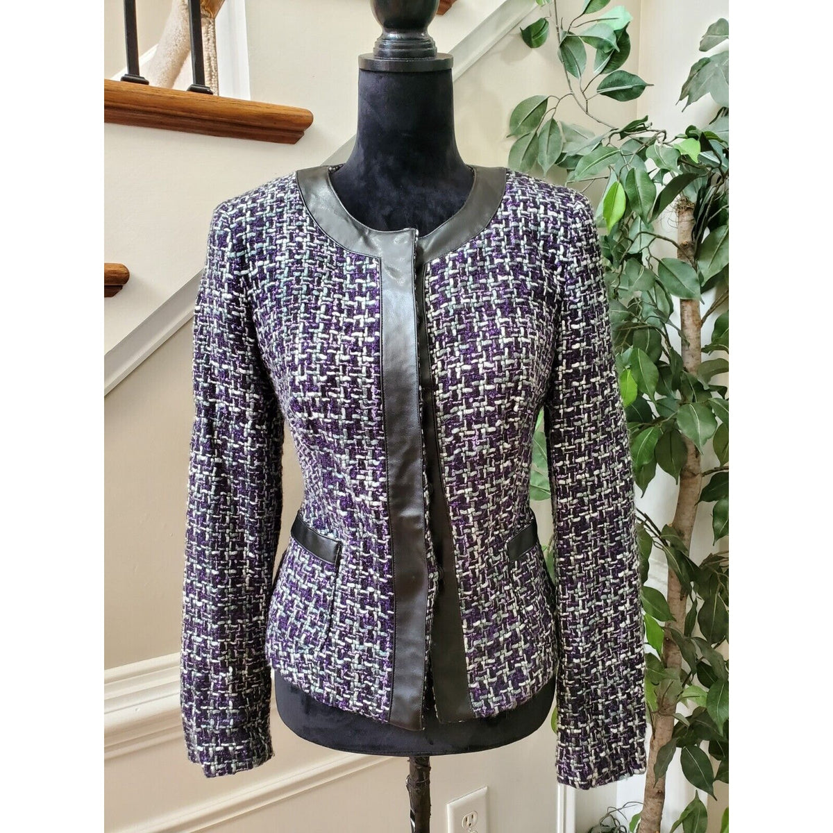Zac & Rachel Women Purple 100% Acrylic Long Sleeve Button Front Jacket Blazer 8